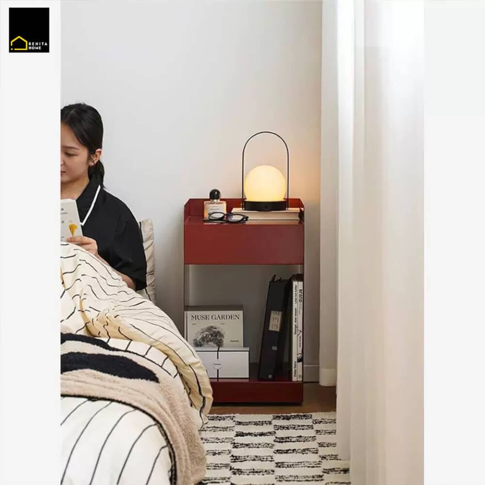 โต๊ะข้าง RENITA HOME รุ่น BRODY พร้อมล้อเลื่อน สีแดง_3